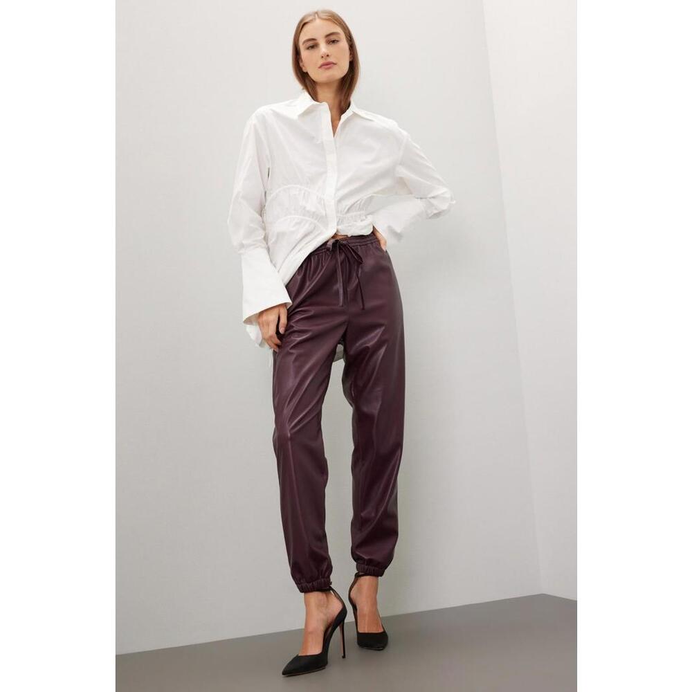 Natori Purple Vegan Leather Joggers Size L with Leather Peeling